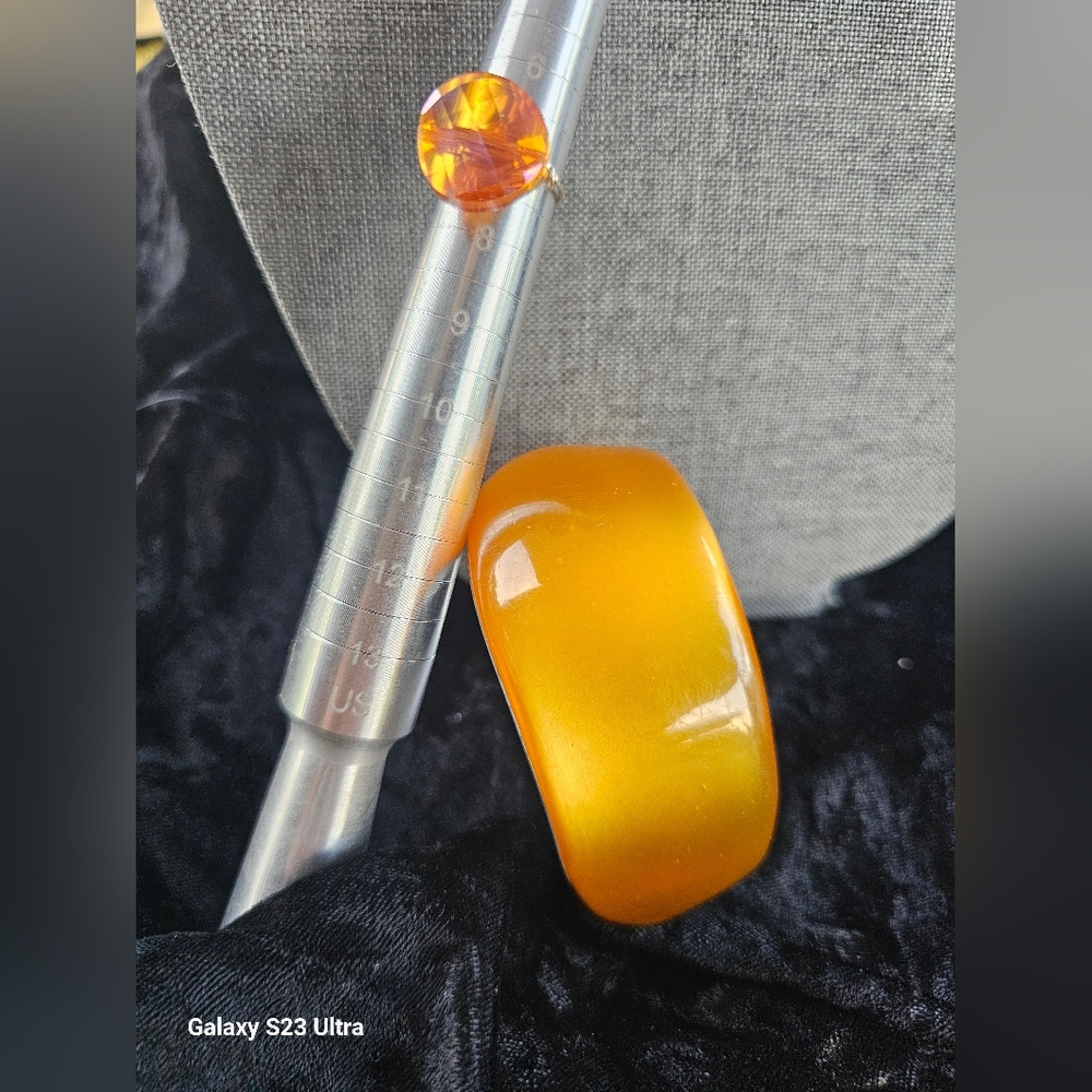 Vintage Orange Lucite Bangle & Glass Crystal Orange Ring